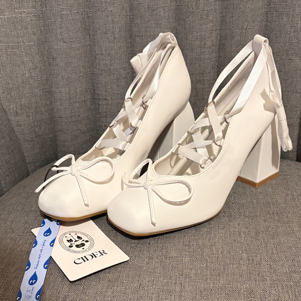 Cider Elegant White Heels with Bow Accent